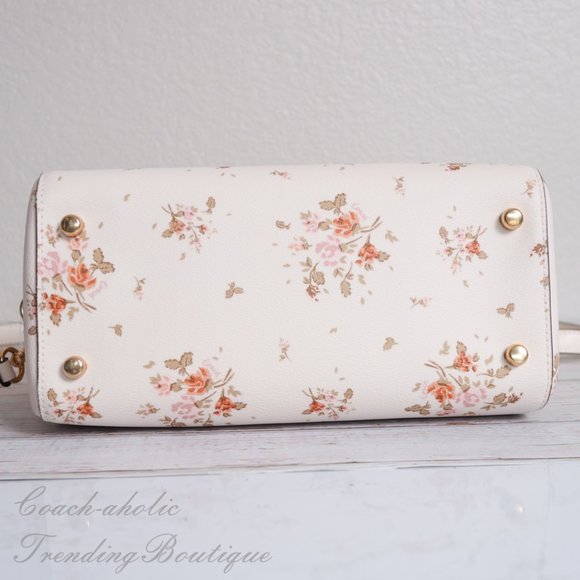NWT Coach Rowan Satchel with Rose Bouquet Print - Picture 6 of 8